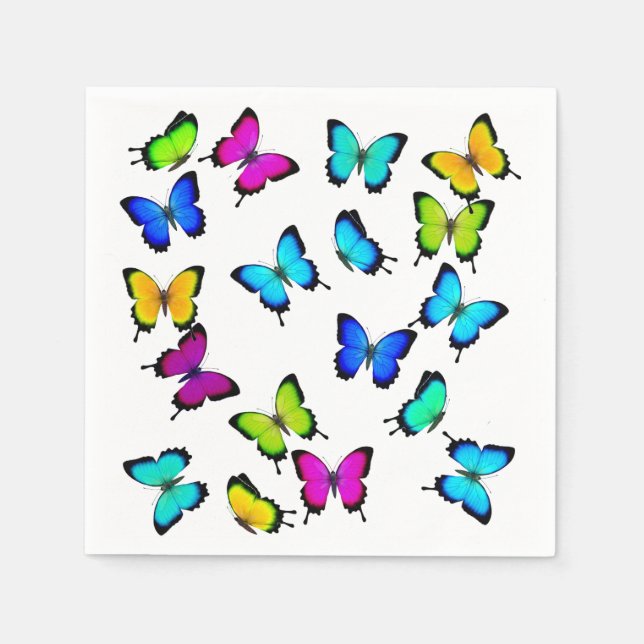 Colourful Tropical Butterflies Paper Napkin (Front)