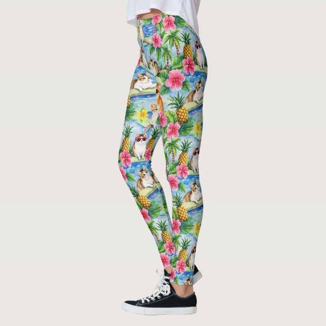 Colourful Tropical Cats Leggings (Left)