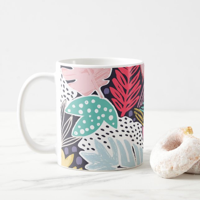 Colourful Tropical Collage Navy Mug (With Donut)