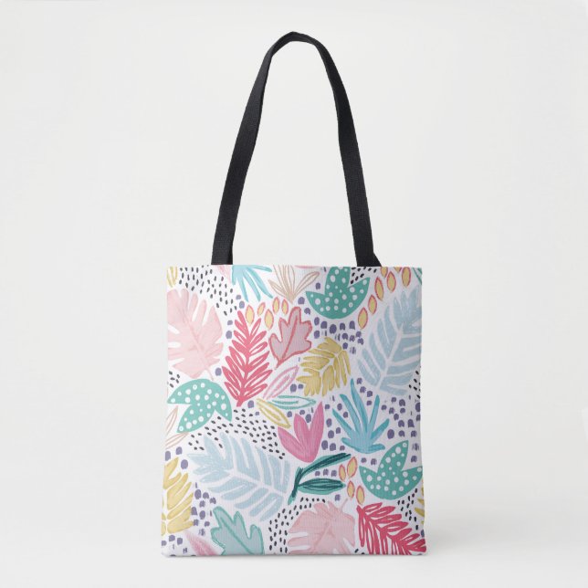 Colourful Tropical Collage Patterned Tote Bag (Front)