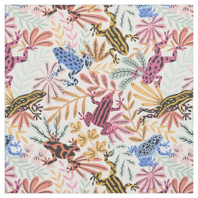 Colourful tropical dart frogs fabric (Swatch)