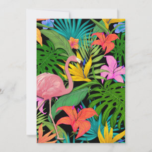 Colourful tropical design-flamingo and palm leaves holiday card