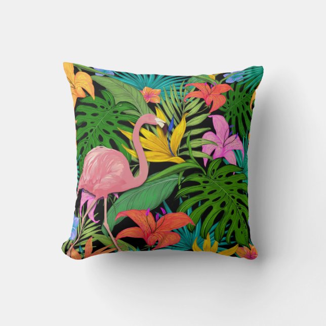 Colourful tropical design with pink flamingo cushion (Front)