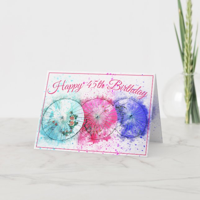 Colourful Tropical Drink Umbrellas 45th Birthday Card (Front)