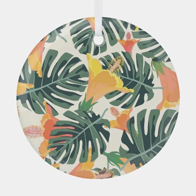 Colourful Tropical Exotic Textile Texture Glass Tree Decoration (Front)