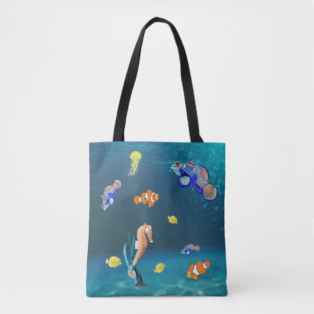 Colourful tropical fish and Seahorse Tote Bag (Front)