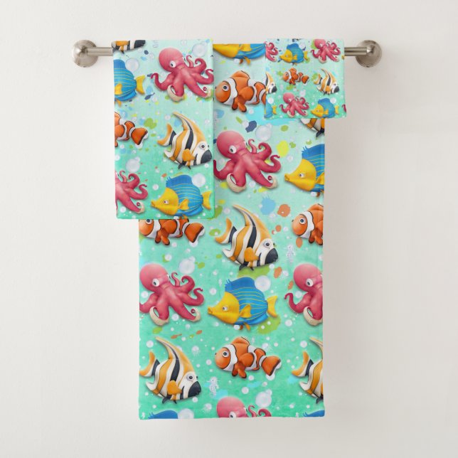 Colourful Tropical Fish Bath Towel Set (Insitu)