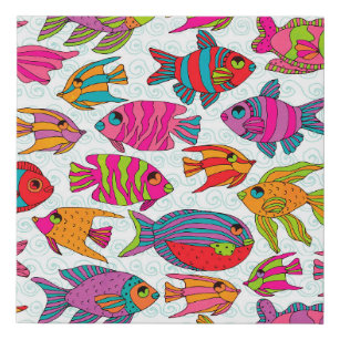 Colourful Tropical Fish Coastal Faux Canvas Print