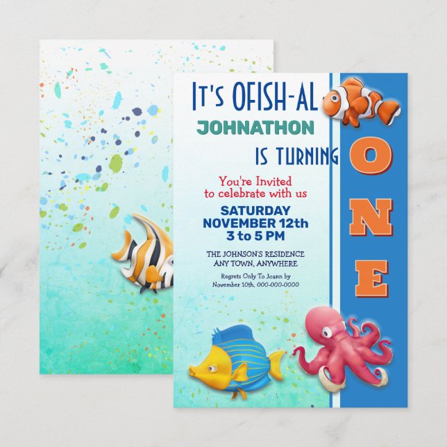 Colourful Tropical Fish Kids Birthday Invitation (Front/Back)