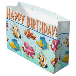 Colourful Tropical Fish Kids Birthday Large Gift Bag