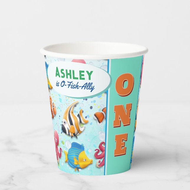 Colourful Tropical Fish Kids Birthday Paper Cups (Front)