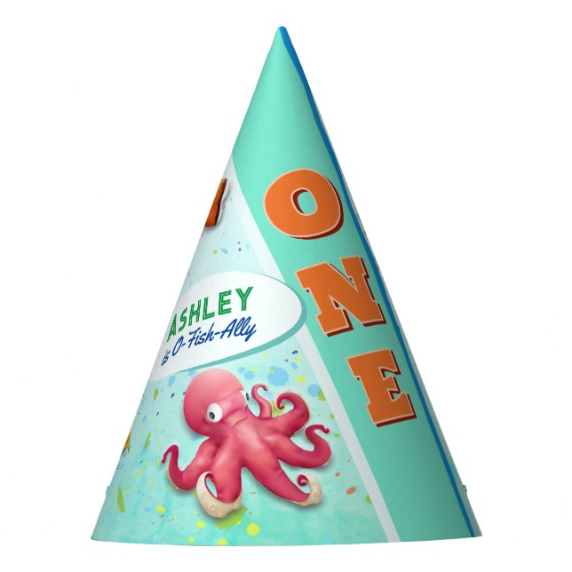 Colourful Tropical Fish Kids Birthday Party Hat (Front)