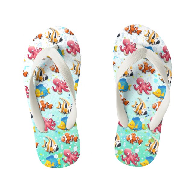 Colourful Tropical Fish Kid's Flip Flops (Footbed)