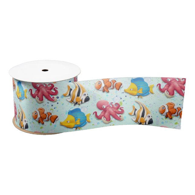 Colourful Tropical Fish Kids Satin Ribbon (Spool)