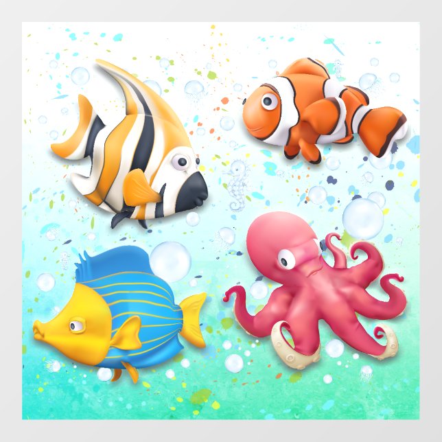 Colourful Tropical Fish Kids Window Cling (Sheet)