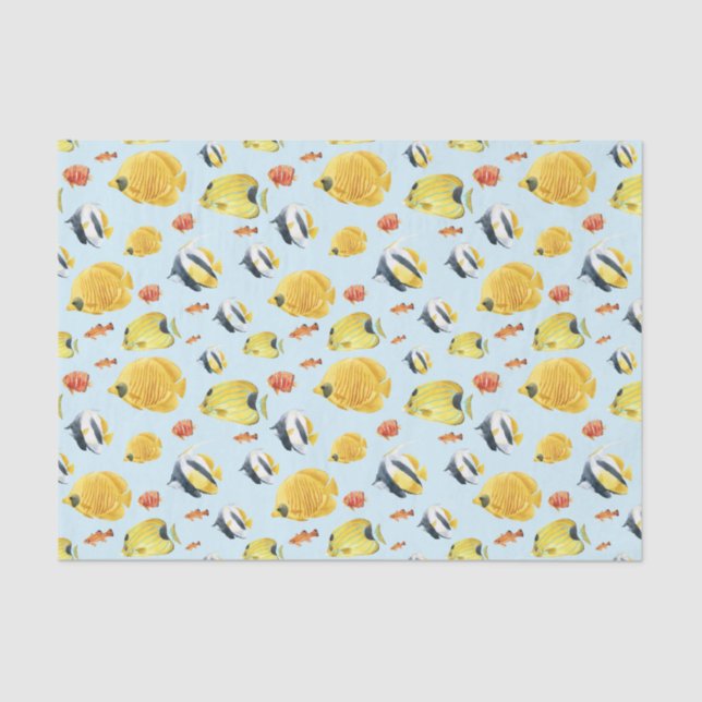 Colourful Tropical Fish Marine Life Blue   Tissue Paper (Front)