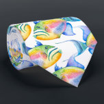 Colourful Tropical Fish Neck Tie<br><div class="desc">A colourful neck tie designed using my original watercolor queen triggerfish in colourful rainbow shades. To shop more tropical fish gifts for him visit www.zazzle.com/dotellabelle</div>