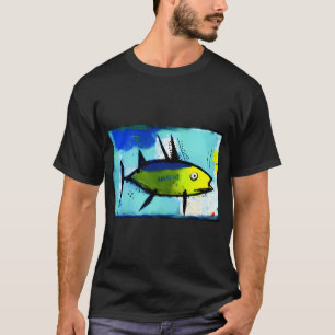 Colourful Tropical Fish Painting in Blue and Yello T-Shirt