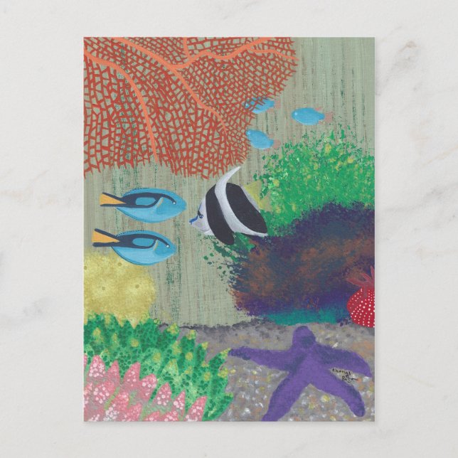 Colourful Tropical fish painting Postcards (Front)
