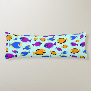 Colourful Tropical Fish Pattern in Blue Sea Body Cushion