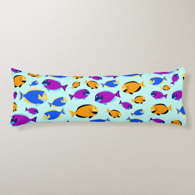 Colourful Tropical Fish Pattern in Blue Sea Body Cushion (Front)