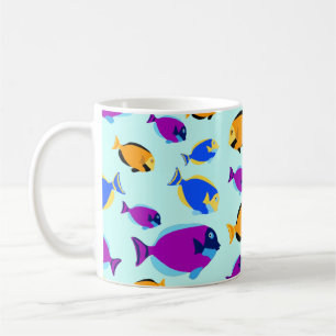 Colourful Tropical Fish Pattern in Blue Sea Coffee Mug