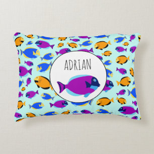 Colourful Tropical Fish Pattern in Blue Sea Decorative Cushion