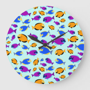 Colourful Tropical Fish Pattern in Blue Sea Large Clock