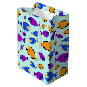 Colourful Tropical Fish Pattern in Blue Sea Medium Gift Bag