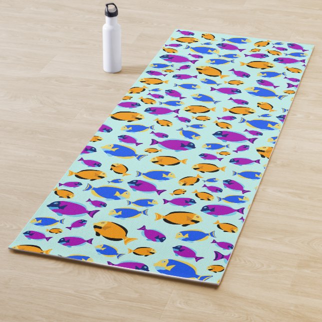 Colourful Tropical Fish Pattern in Blue Sea  Yoga Mat (In Situ)