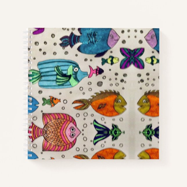 Colourful Tropical Fish Pattern Notebook (Front)