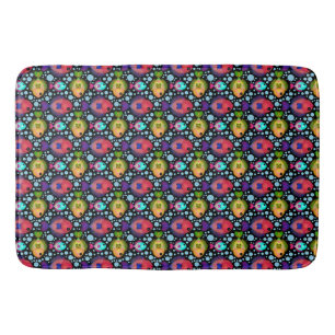 Colourful Tropical Fish Pattern on Black Bath Mat