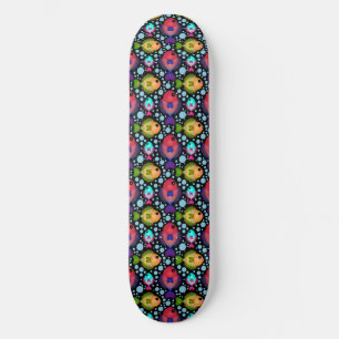 Colourful Tropical Fish Pattern on Black Skateboard