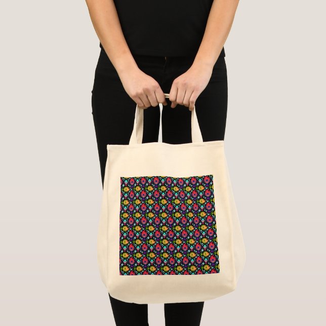 Colourful Tropical Fish Pattern on Black Tote Bag (Front (Product))