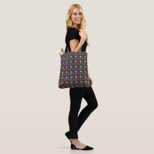 Colourful Tropical Fish Pattern on Black Tote Bag