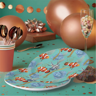 Colourful Tropical Fish Pattern Paper Plate