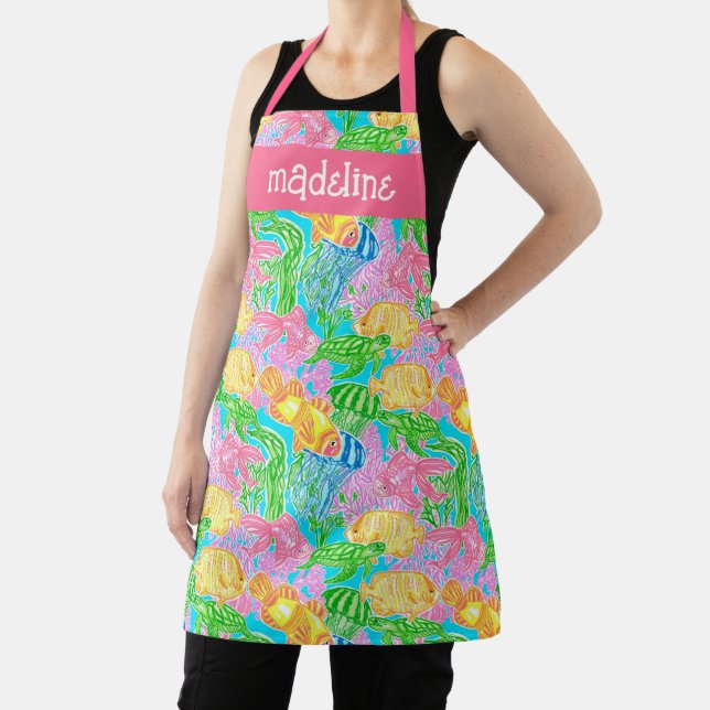 Colourful Tropical Fish Pattern Personalised Apron (Insitu)