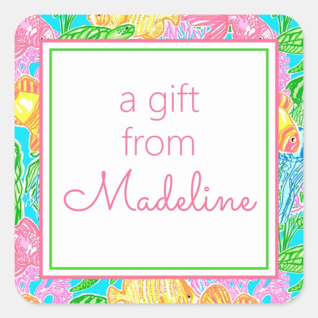 Colourful Tropical Fish Pattern Square Sticker (Front)