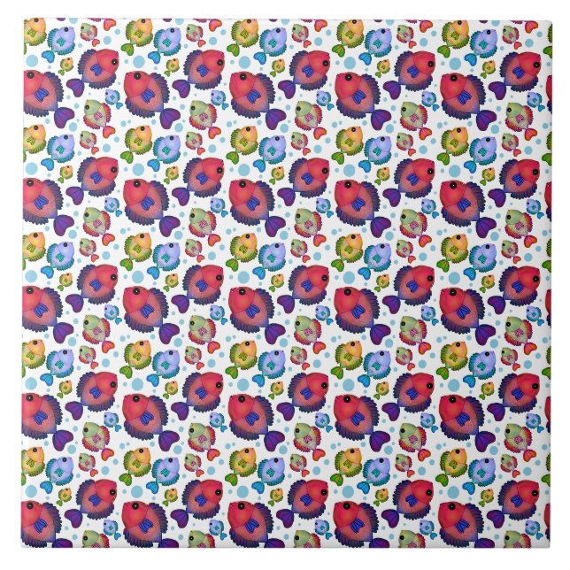 Colourful Tropical Fish Pattern  Tile (Front)