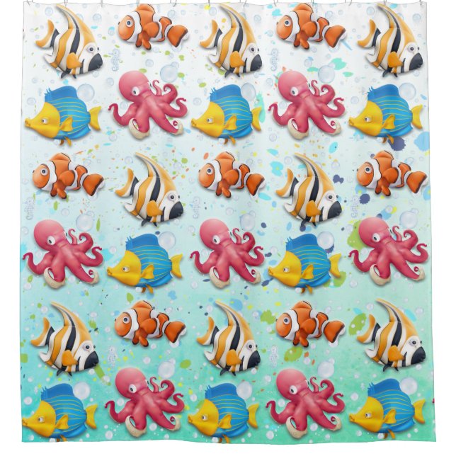 Colourful Tropical Fish Shower Curtain (Front)