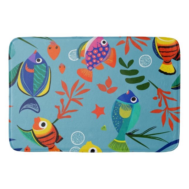 Colourful Tropical Fish Underwater Pattern Bath Mat (Front)