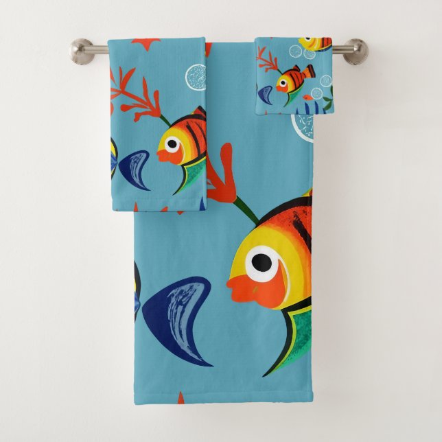 Colourful Tropical Fish Underwater Pattern Bath Towel Set (Insitu)