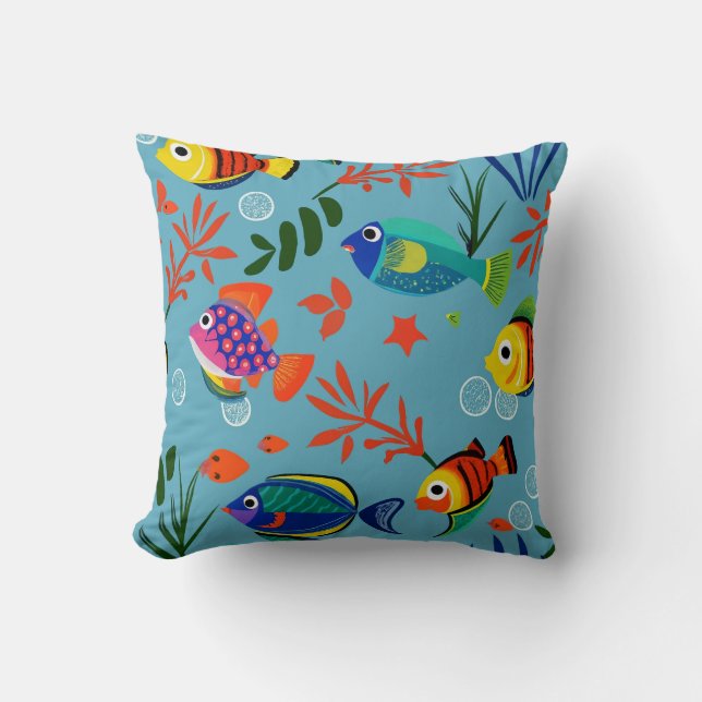 Colourful Tropical Fish Underwater Pattern Cushion (Front)