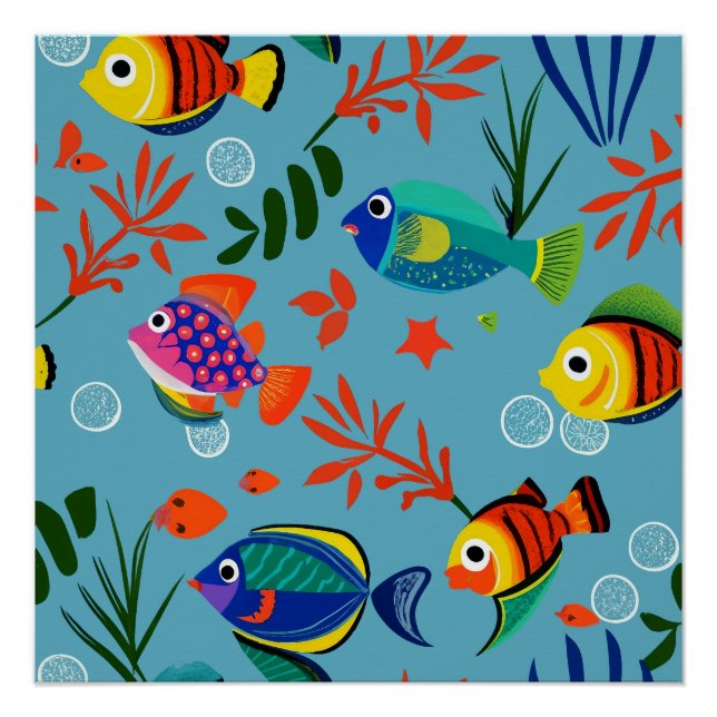 Colourful Tropical Fish Underwater Pattern Poster (Front)