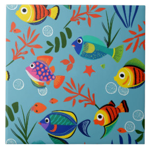 Colourful Tropical Fish Underwater Pattern Tile