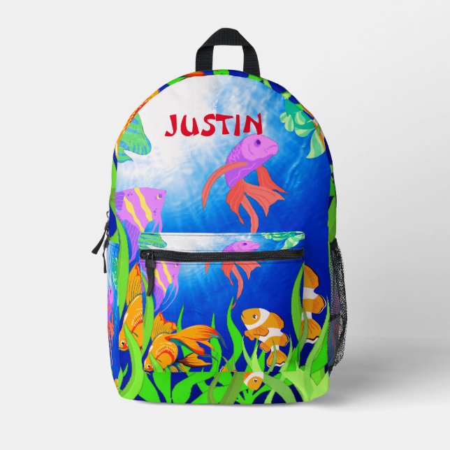 Colourful Tropical Fish Underwater World Blue Sea  Printed Backpack (Front)