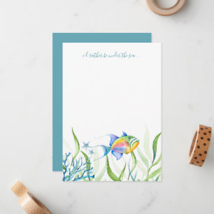 Colourful Tropical Fish Watercolor Note Card