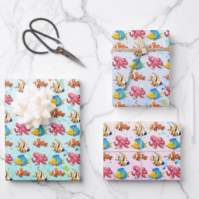 Colourful Tropical Fish Wrapping Paper Sheet (Front)