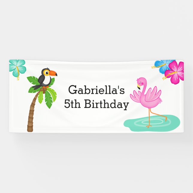 Colourful Tropical Flamingo Kids' Party Banner (Horizontal)