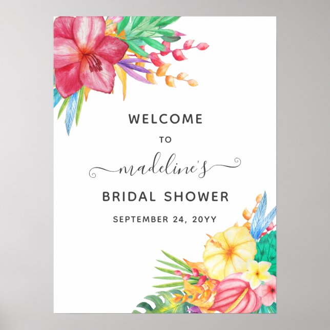 Colourful Tropical Floral Bridal Shower Welcome Poster (Front)